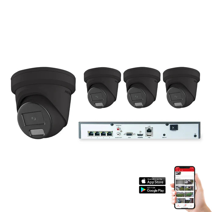 Hikvision IP Hybrid ColorVu 4 Camera 4ch 4MP 40M CCTV Kit + 2TB HDD + 4x15M cable - Black